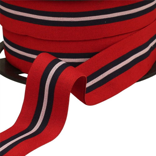 Bobine 20m élastique bicolore avec liseret central 32mm rouge