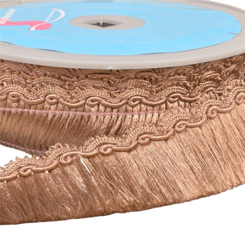 Bobine 10m frange avec galon festonné 34mm marron clair