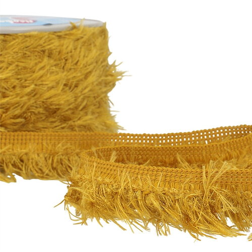 Bobine 20m frange fluffy 40mm moutarde