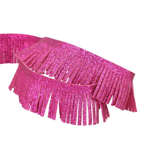 Bobine 15m frange métallique 30mm fuchsia
