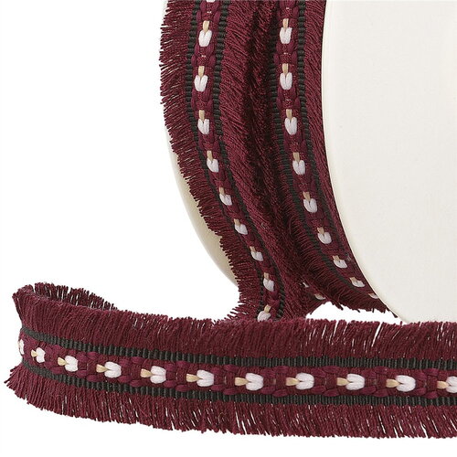 Bobine 20m double frangette 25mm bordeaux