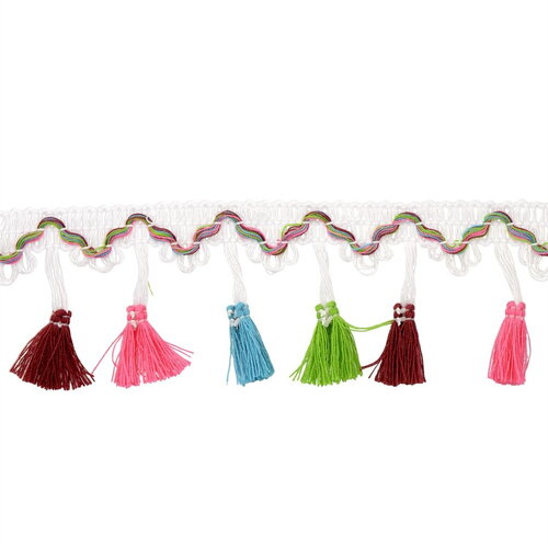 Bobine 20m frange pompons multicolore 45mm