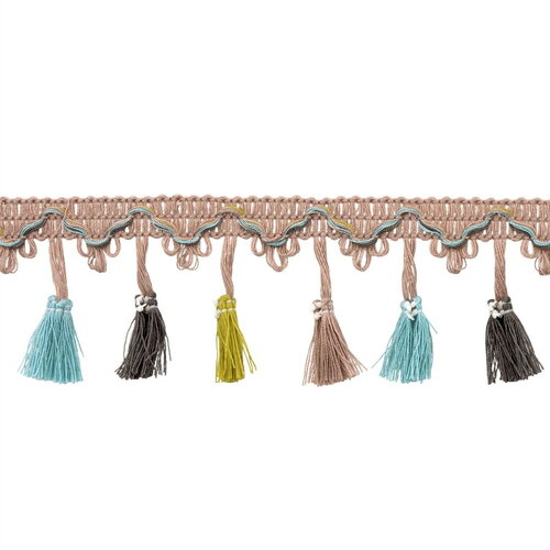 Bobine 20m frange pompons multicolore 45mm