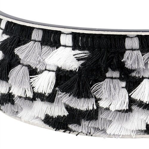 Bobine 25m frange pompons multicolore 15mm noir blanc