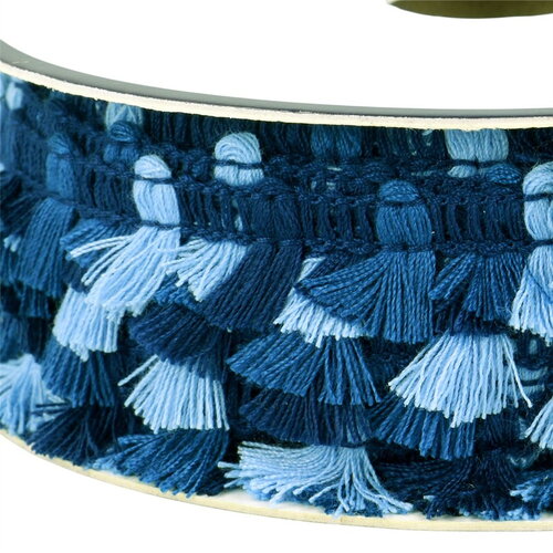 Bobine 25m frange pompons multicolore 15mm bleu marine