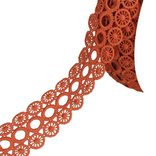 Bobine 17,7m guipure cercles 3 rangs 40mm orange