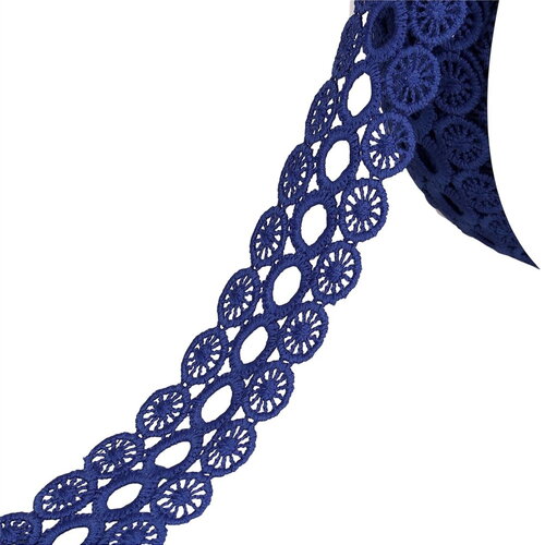 Bobine 17,7m guipure cercles 3 rangs 40mm bleu