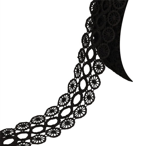 Bobine 17,7m guipure cercles 3 rangs 40mm noir