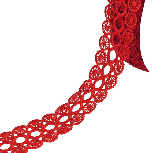 Bobine 17,7m guipure cercles 3 rangs 40mm rouge