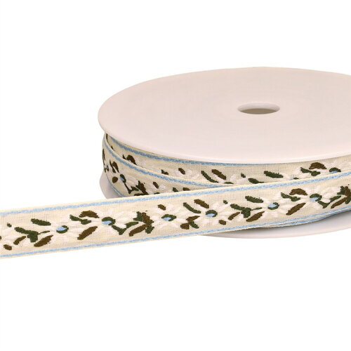 Bobine 22m galon jacquard fleur edelweiss 20mm ecru