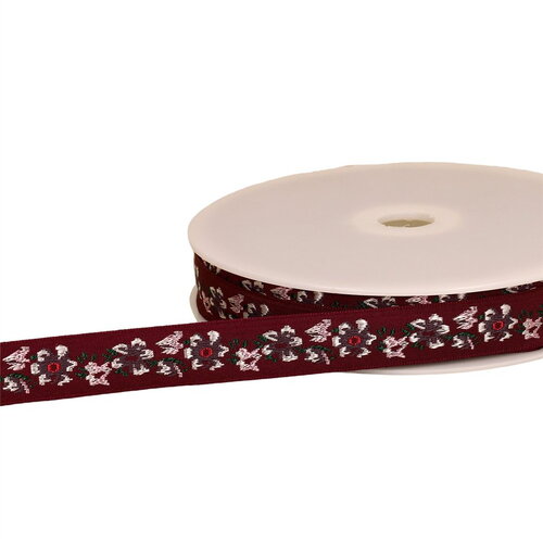 Bobine 22m galon jacquard fleurs 20mm rouge