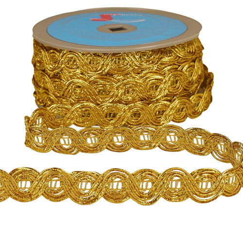 Bobine 25m galon double vagues métalliques 20mm or