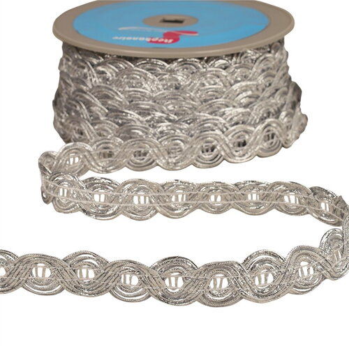 Bobine 25m galon double vagues métalliques 20mm argent