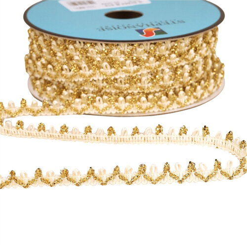 Bobine 25m galon bouclettes métalliques 10mm ecru