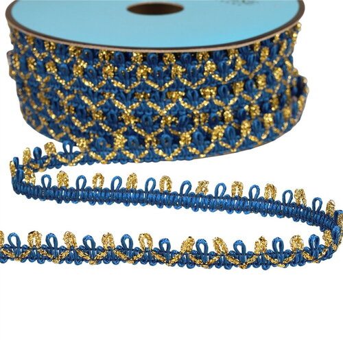 Bobine 25m galon bouclettes métalliques 10mm bleu