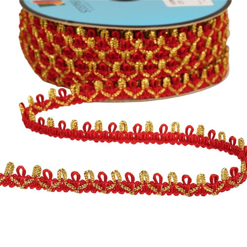 Bobine 25m galon bouclettes métalliques 10mm rouge