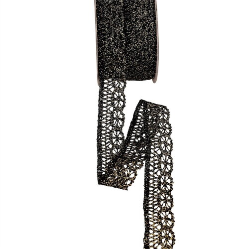 Dentelle métallique 23mm noir/or au mètre
