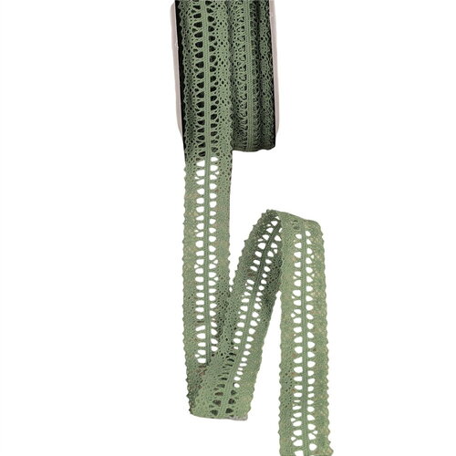 Dentelle entre deux 25mm vert kaki clair au mètre