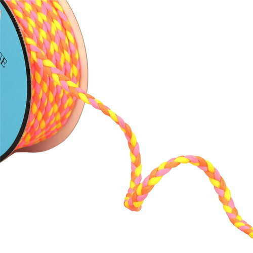 Tresse tricolore 3 brins 7mm multicolore/fluo au mètre
