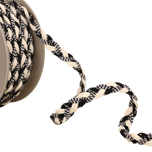 Tresse 6 cordons 12mm noir blanc au mètre