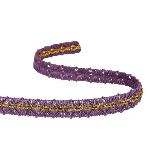 Galon losanges avec surpiqûres or 18mm parme au mètre