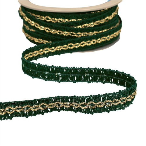 Galon losanges avec surpiqûres or 18mm vert bouteille au mètre