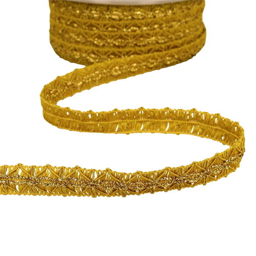 Galon losanges avec surpiqûres or 18mm moutarde au mètre