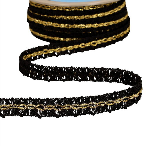 Galon losanges avec surpiqûres or 18mm noir au mètre