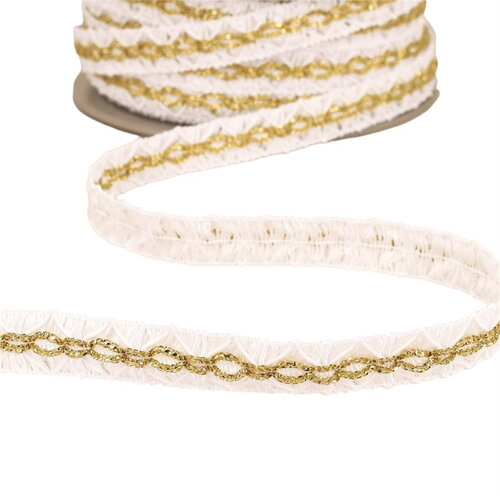 Galon losanges avec surpiqûres or 18mm blanc au mètre