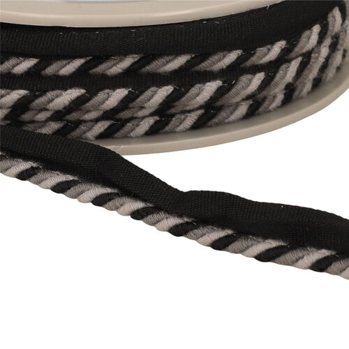 Dépassant/passepoil cordon 4mm (pied 10mm) 4mm noir/gris au mètre