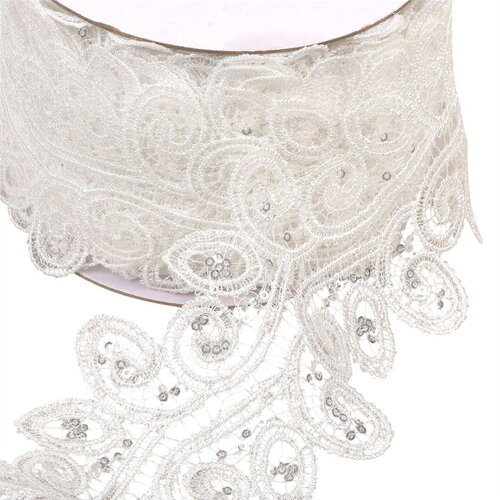 Guipure paillettes 70mm blanc au mètre