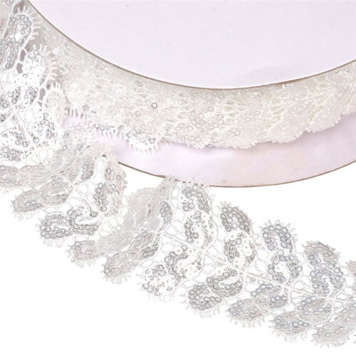 Galon brodé paillettes 40mm blanc au mètre