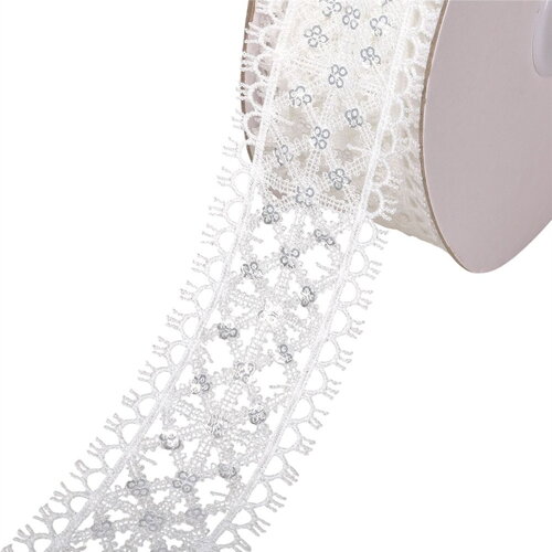 Galon brodé paillettes 40mm blanc au mètre