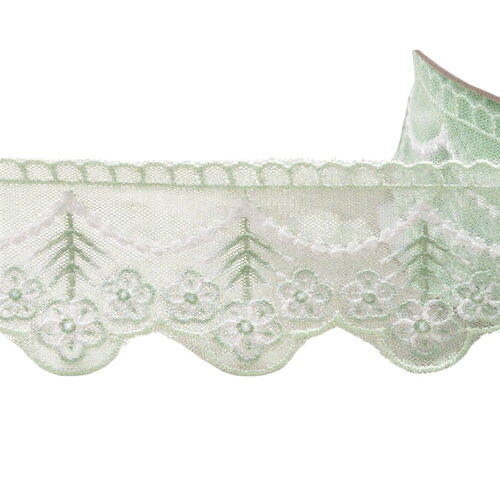 Galon brodé fleurs 35mm vert nil au mètre