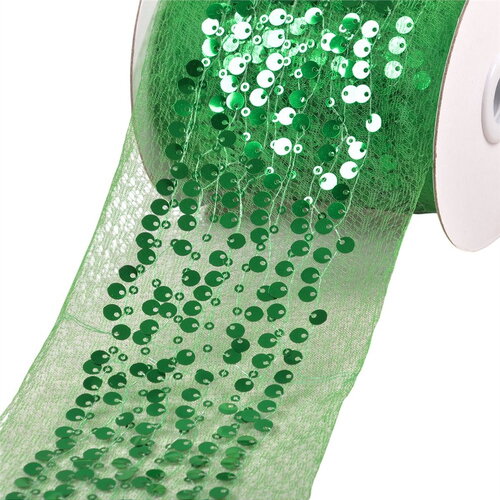 Galon brodé paillettes 95mm vert foncé au mètre