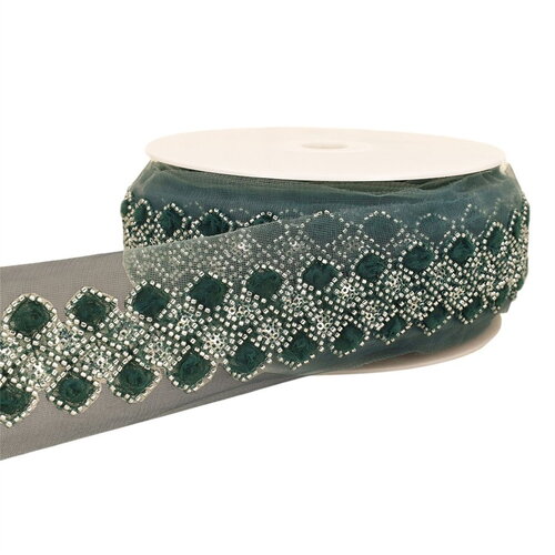 Galon brodé paillettes 75mm bleu canard au mètre