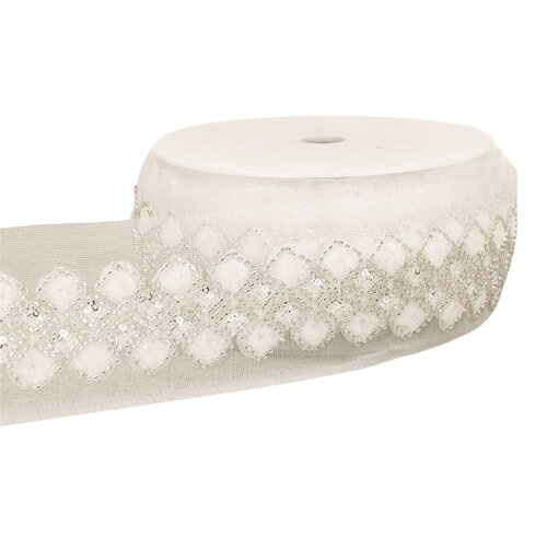 Galon brodé paillettes 75mm blanc au mètre