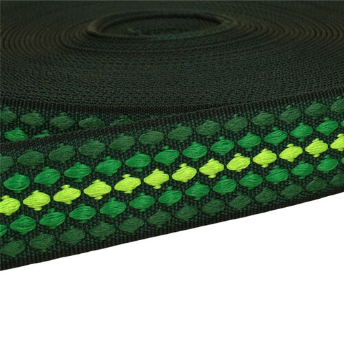 Sangle losanges multicolores 38mm vert kaki au mètre