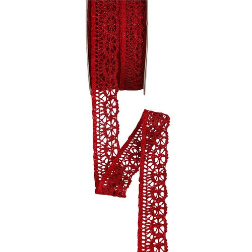 Bobine 25m dentelle métallique 23mm rouge