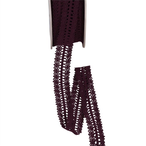 Bobine 25m dentelle entre deux 25mm prune
