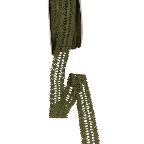 Bobine 25m dentelle entre deux 25mm kaki