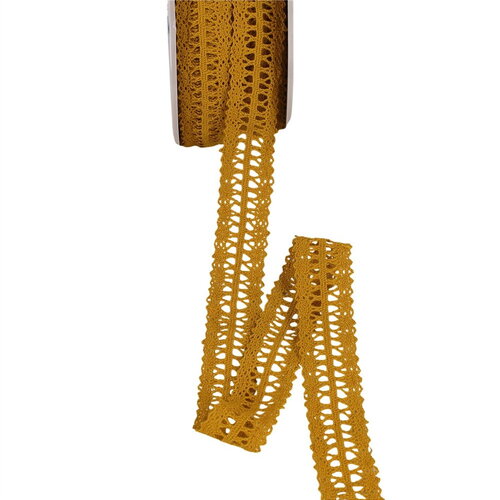 Bobine 25m dentelle entre deux 25mm moutarde