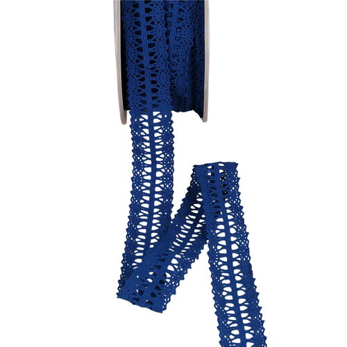 Bobine 25m dentelle entre deux 25mm bleu roi