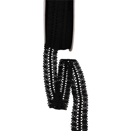 Bobine 25m dentelle entre deux 25mm noir