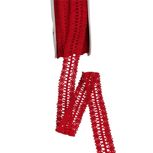 Bobine 25m dentelle entre deux 25mm rouge