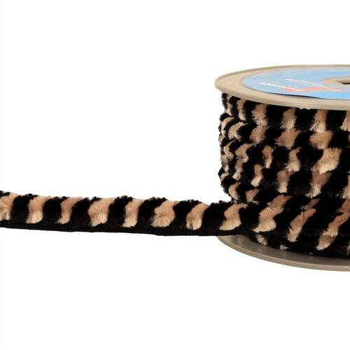 Bobine 20m galon pompons chenille 17mm beige/noir