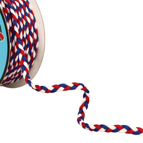Bobine 25m tresse tricolore 3 brins 7mm bleu blanc rouge