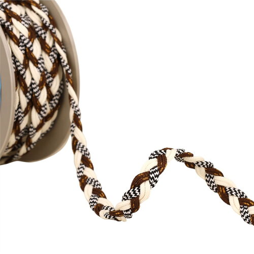 Bobine 15m tresse 6 cordons 12mm écru/marron