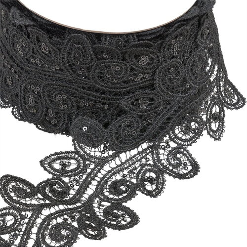 Bobine 13,7m guipure paillettes 70mm noir
