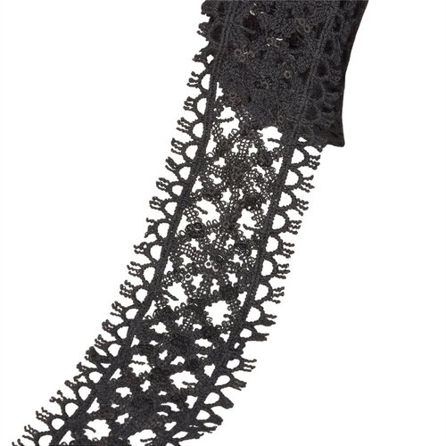 Bobine 13,7m galon brodé paillettes 40mm noir